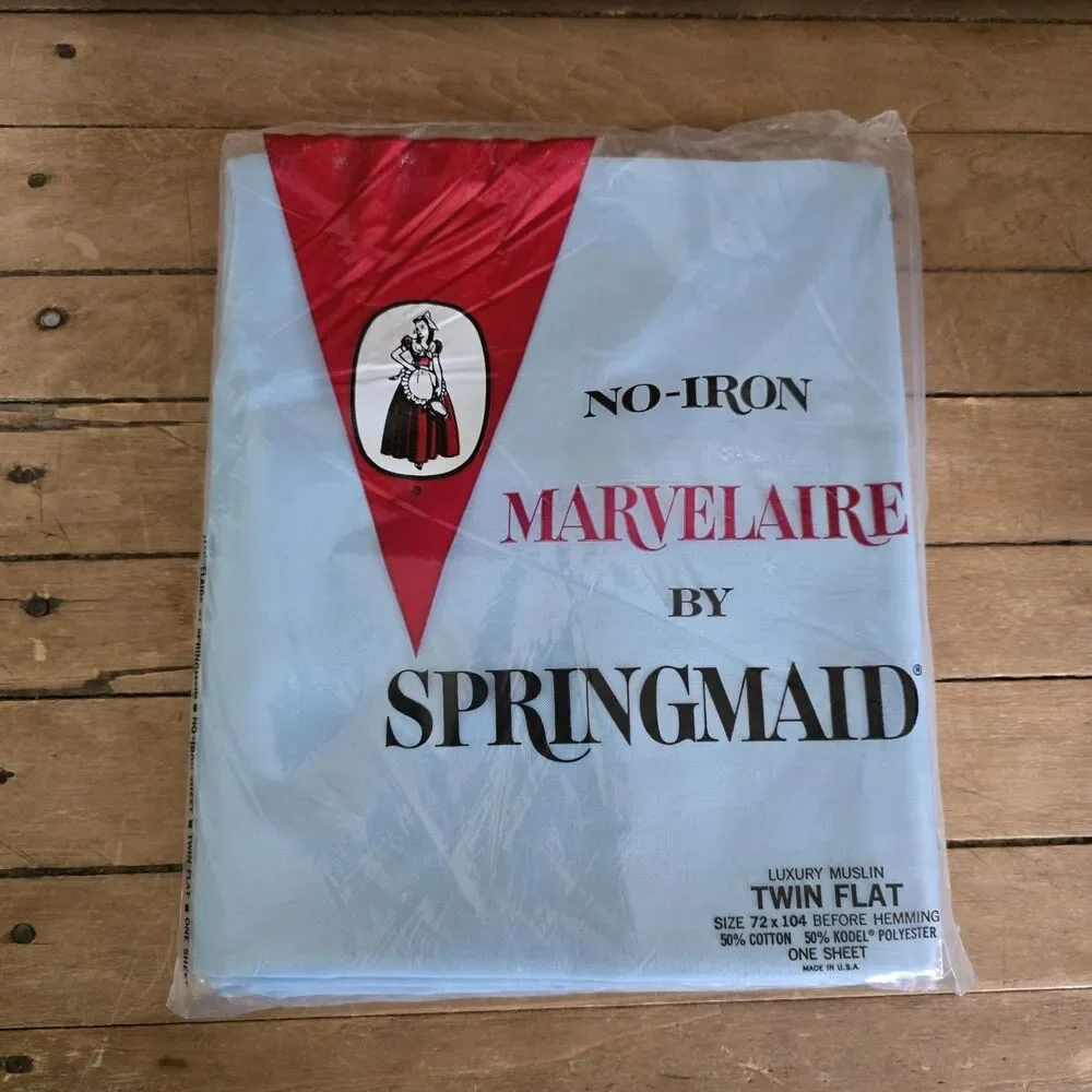 Vintage Marvelaire Springmaid Twin Light Blue Sheet Set Pillowcases No Iron USA